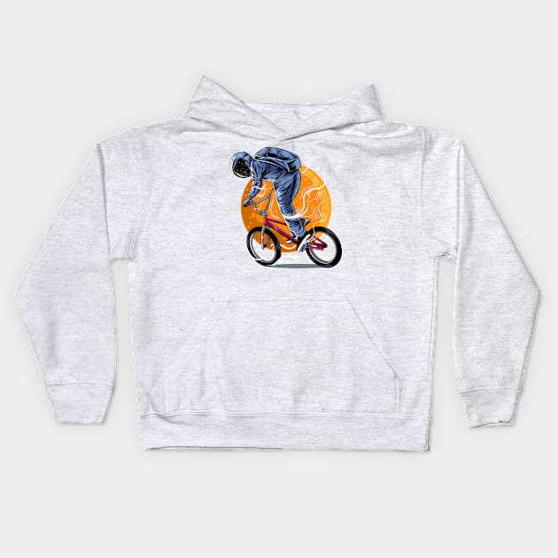 astronaut riding a bike Kids Hoodie by Mako Design 